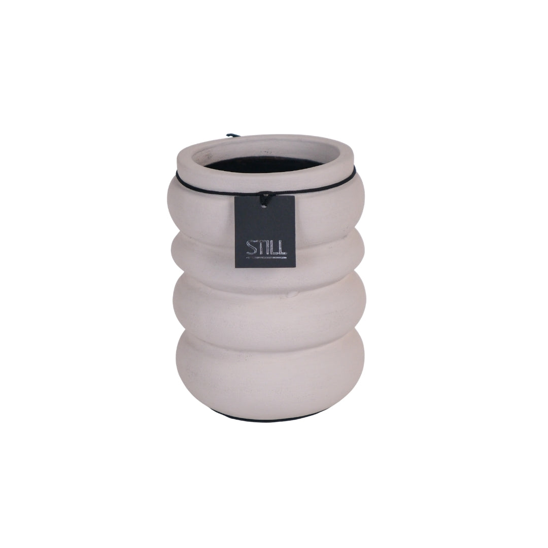 Planter Pot Ribbed M Beige